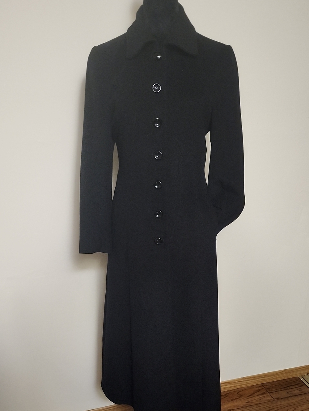 Vintage Black Alpaca Maxi Coat | Quiet Luxury Longline XS/S
